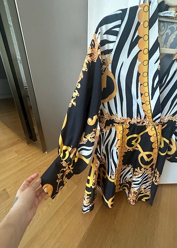 Zebra Desenli Zincir Detaylı saten elbise - Görsel 2