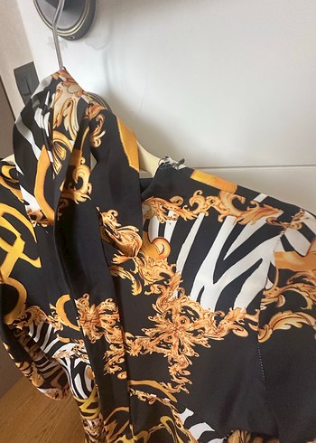 Zebra Desenli Zincir Detaylı saten elbise - Görsel 6