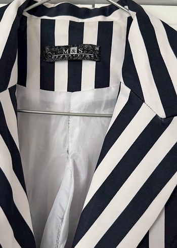 Düğmeli Çizgili Kadın Blazer Ceket - Görsel 2