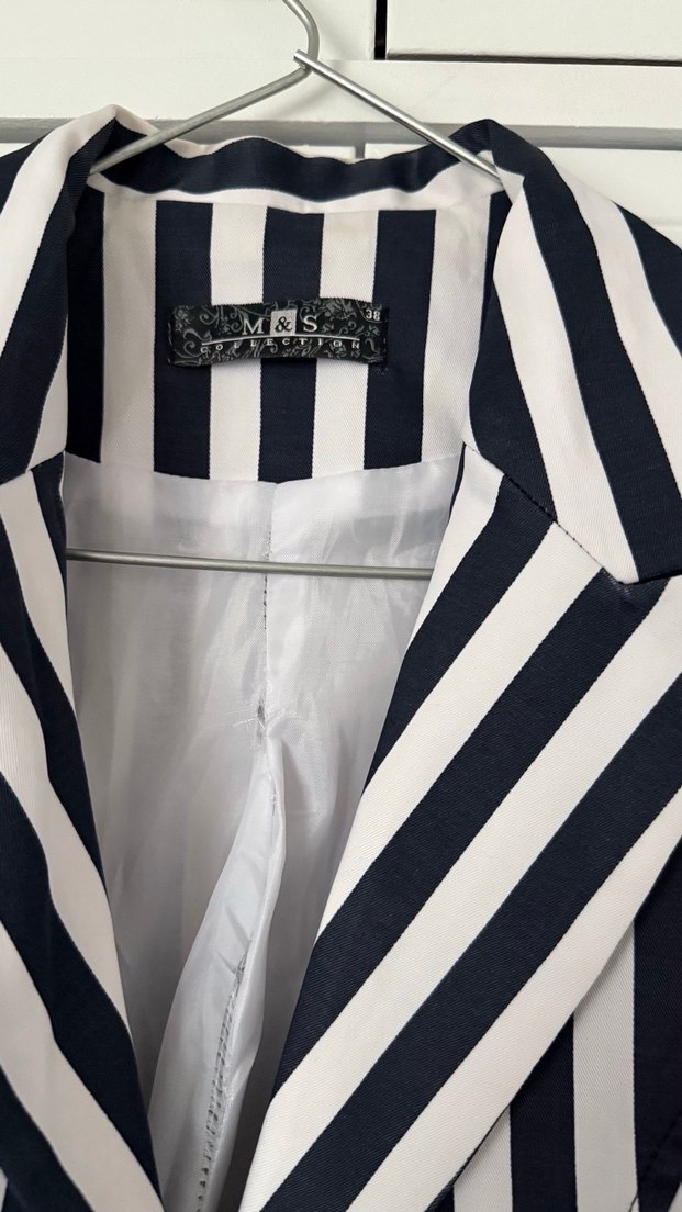 Düğmeli Çizgili Kadın Blazer Ceket - Görsel 2