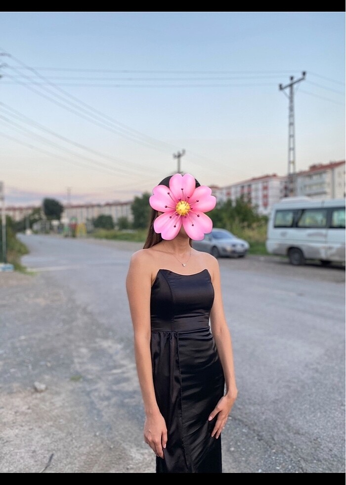 Saten straplez elbise - Görsel 5