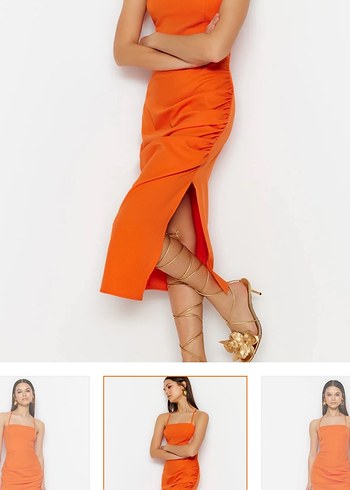 Turuncu midi elbise - Görsel 8