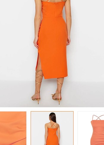 Turuncu midi elbise - Görsel 9