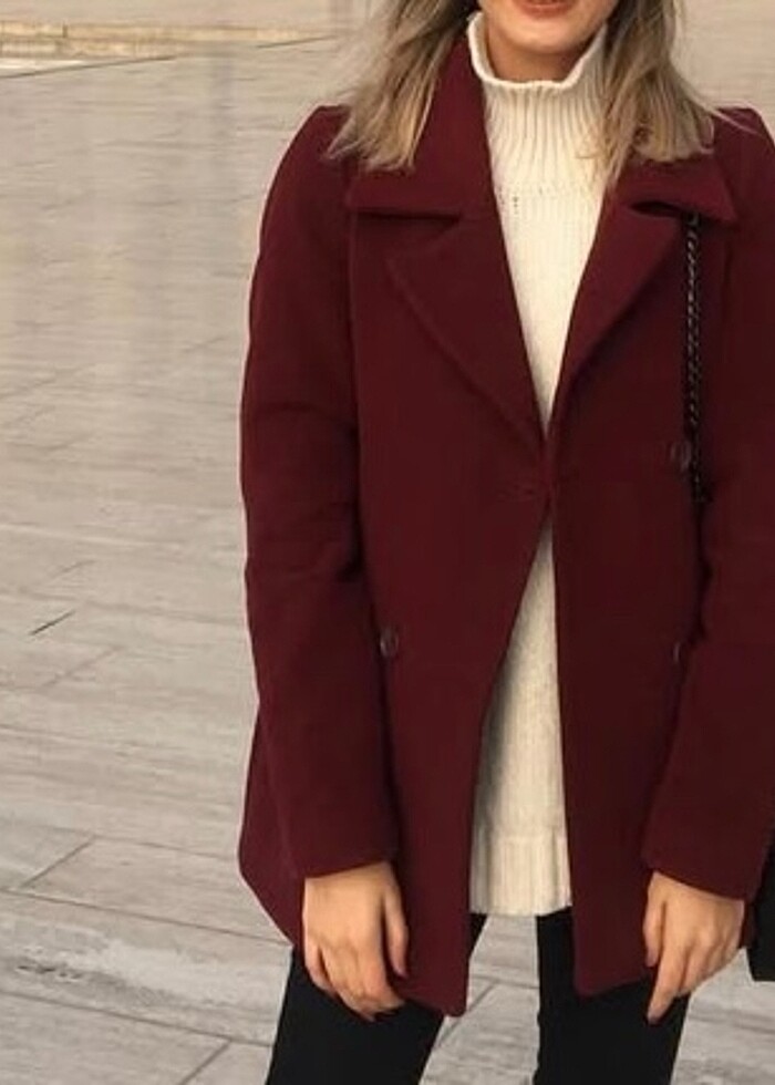 Bordo kaşe kaban - Görsel 3