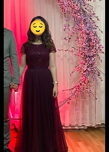 40 Beden bordo Renk Tül abiye