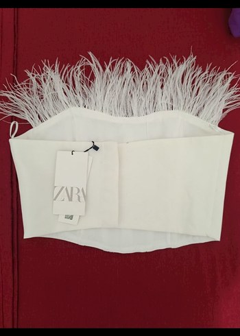 Tüy Detaylı Beyaz Zara Büstiyer - Görsel 2