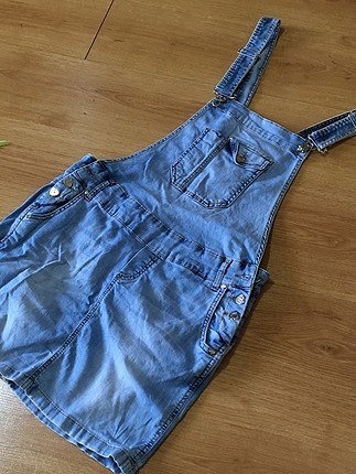 s Beden Kısa etekli kot tulum tarzı elbise