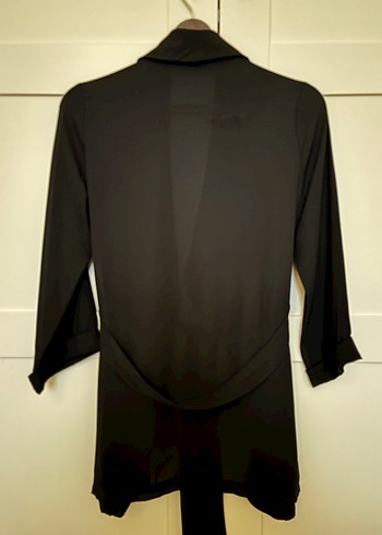 Şifon Kemerli Siyah Midi Ceket - Görsel 2