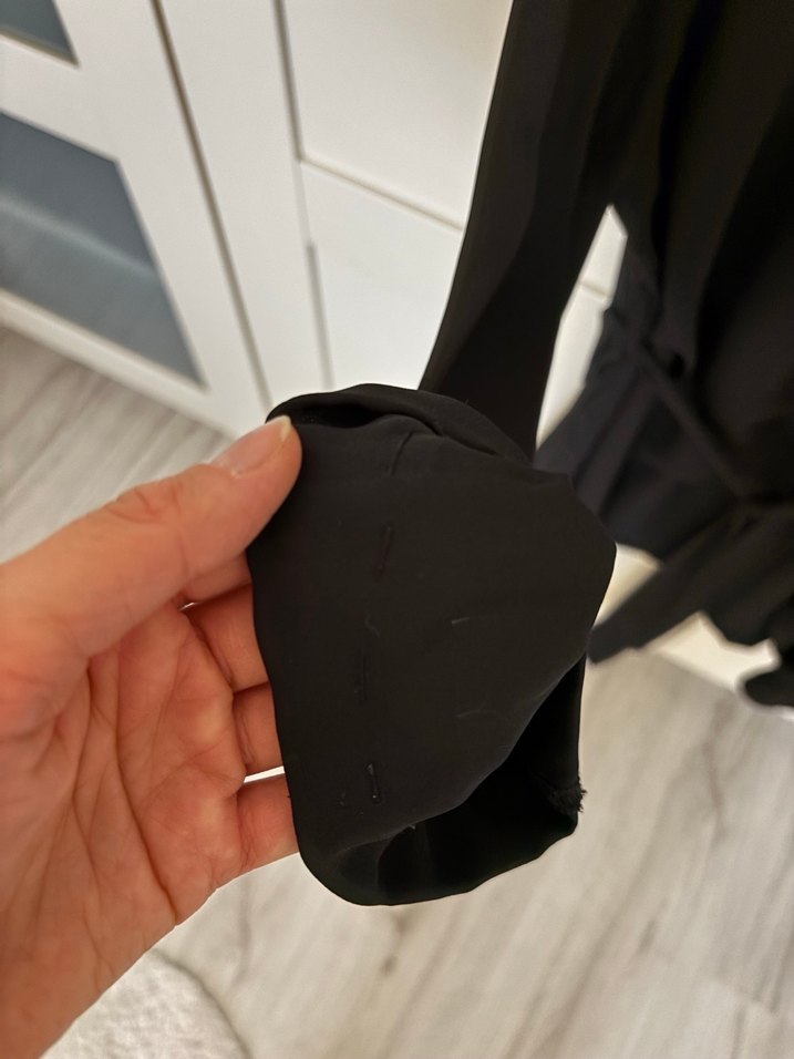 Şifon Kemerli Siyah Midi Ceket - Görsel 5