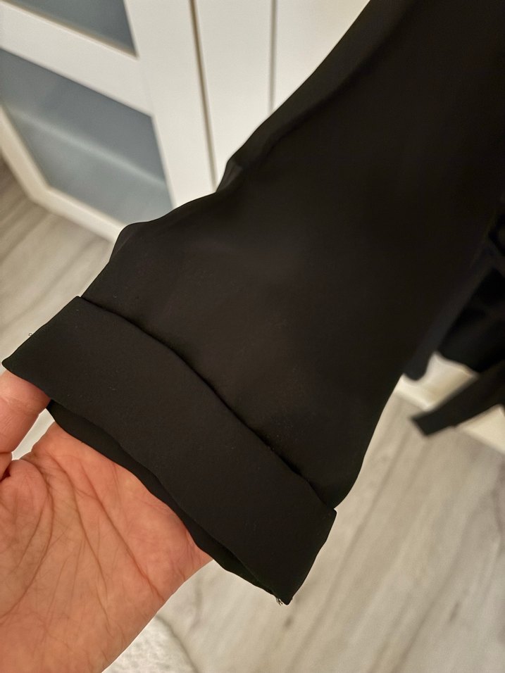 Şifon Kemerli Siyah Midi Ceket - Görsel 4