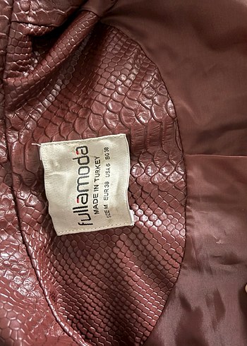 Bordo Yılan Desenli Deri Kadın Ceket - Görsel 5