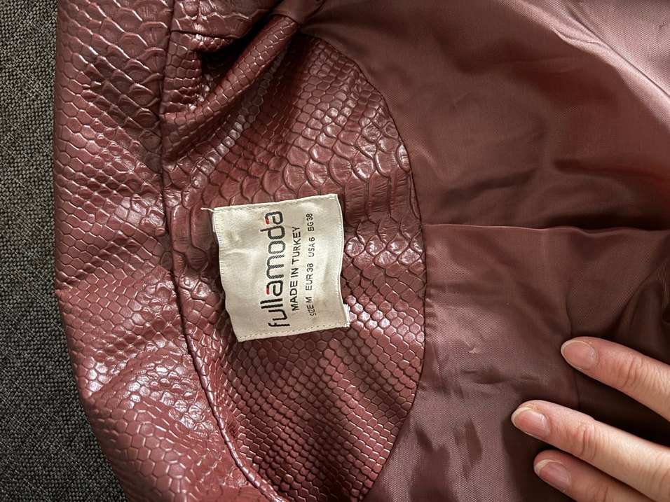 Bordo Yılan Desenli Deri Kadın Ceket - Görsel 5