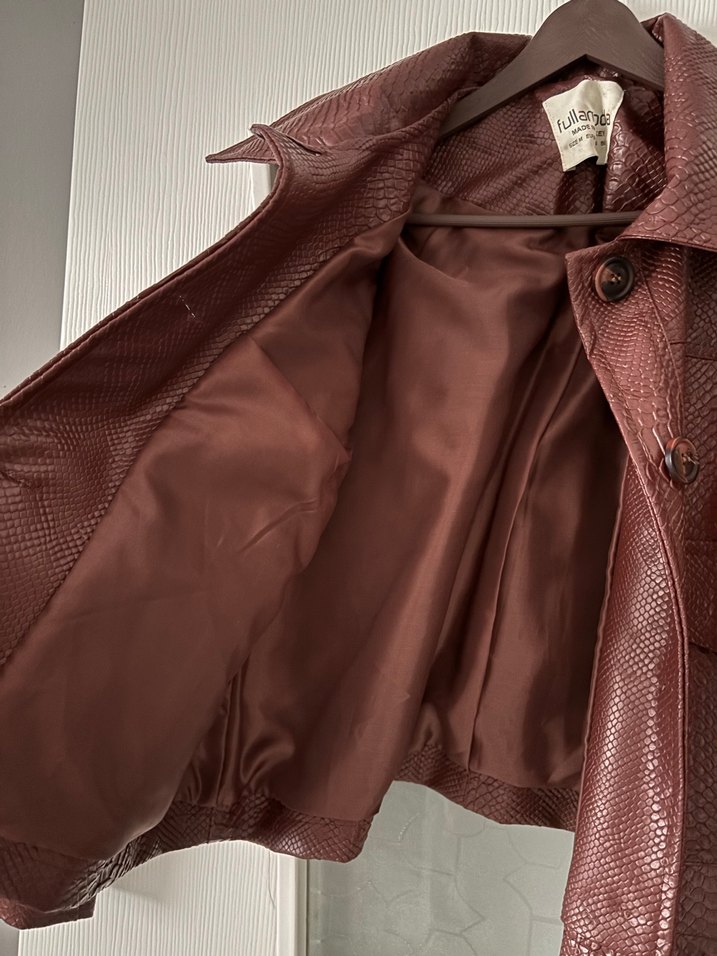 Bordo Yılan Desenli Deri Kadın Ceket - Görsel 3