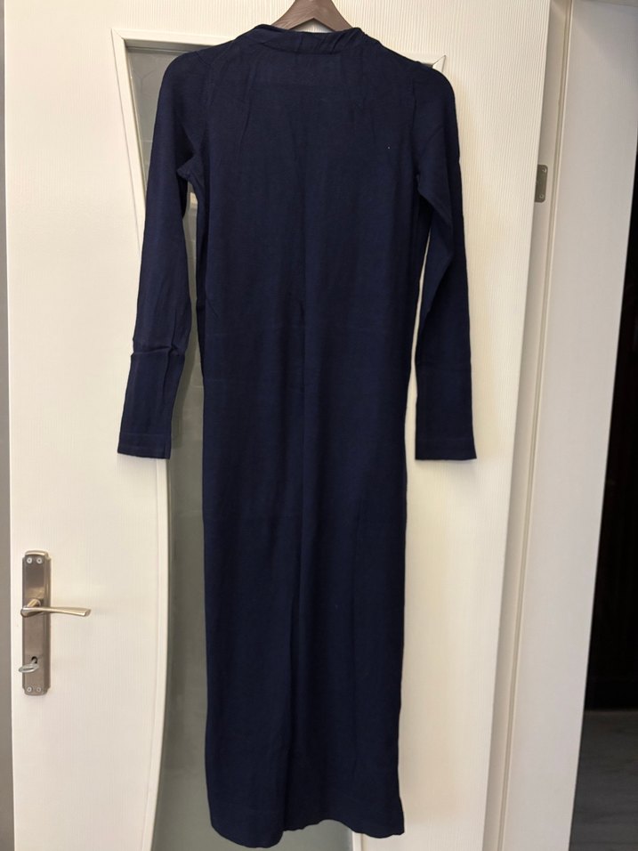 Zara Düğmeli Lacivert Uzun Kadın Hırka - Görsel 2