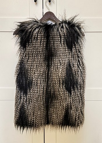 H&m Gri Zebra Desenli Kürklü Kadın Yelek - Görsel 2