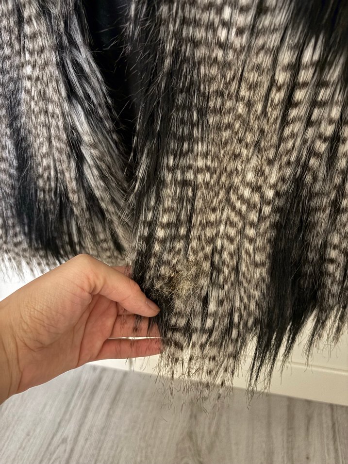 H&m Gri Zebra Desenli Kürklü Kadın Yelek - Görsel 5