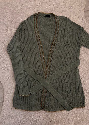 Au Yeşili Bohem Uzun Triko Hırka - Görsel 5