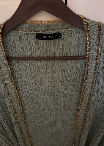 Au Yeşili Bohem Uzun Triko Hırka - Görsel 4