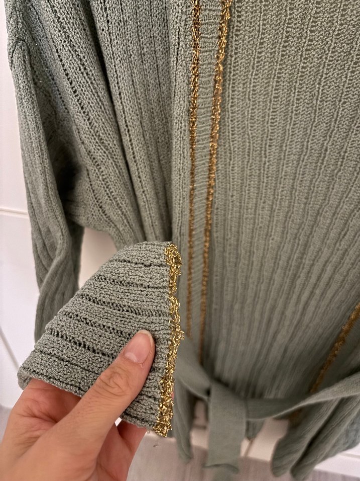 Au Yeşili Bohem Uzun Triko Hırka - Görsel 3