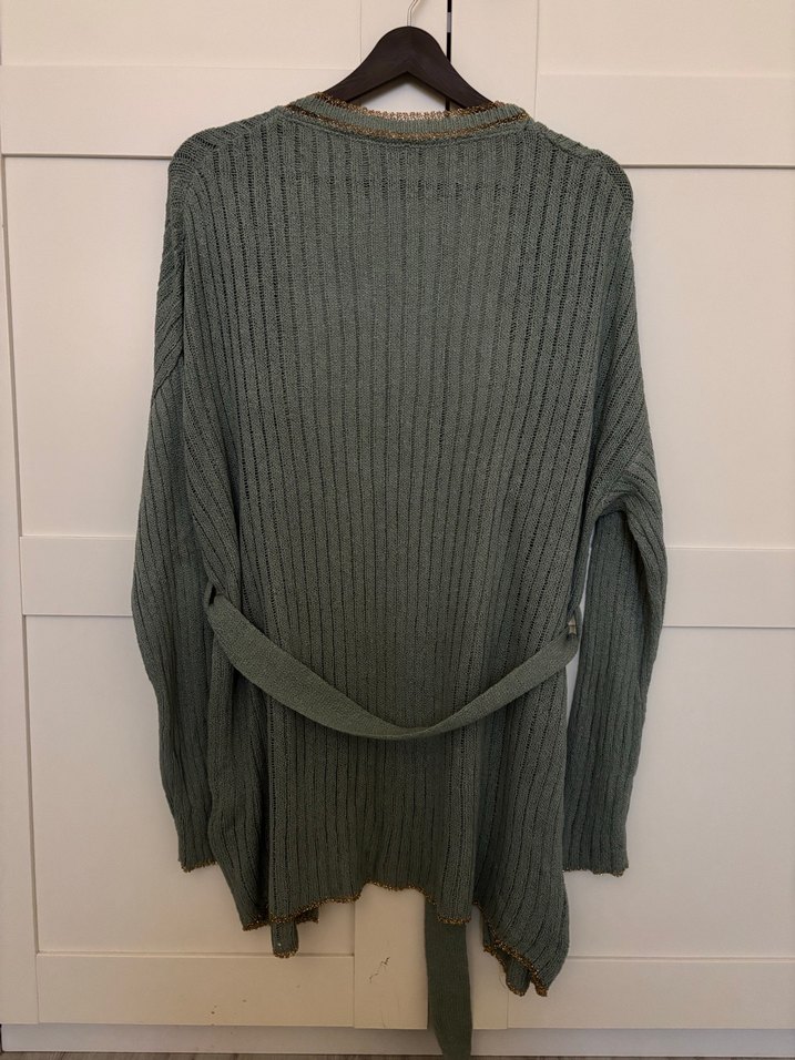 Au Yeşili Bohem Uzun Triko Hırka - Görsel 2