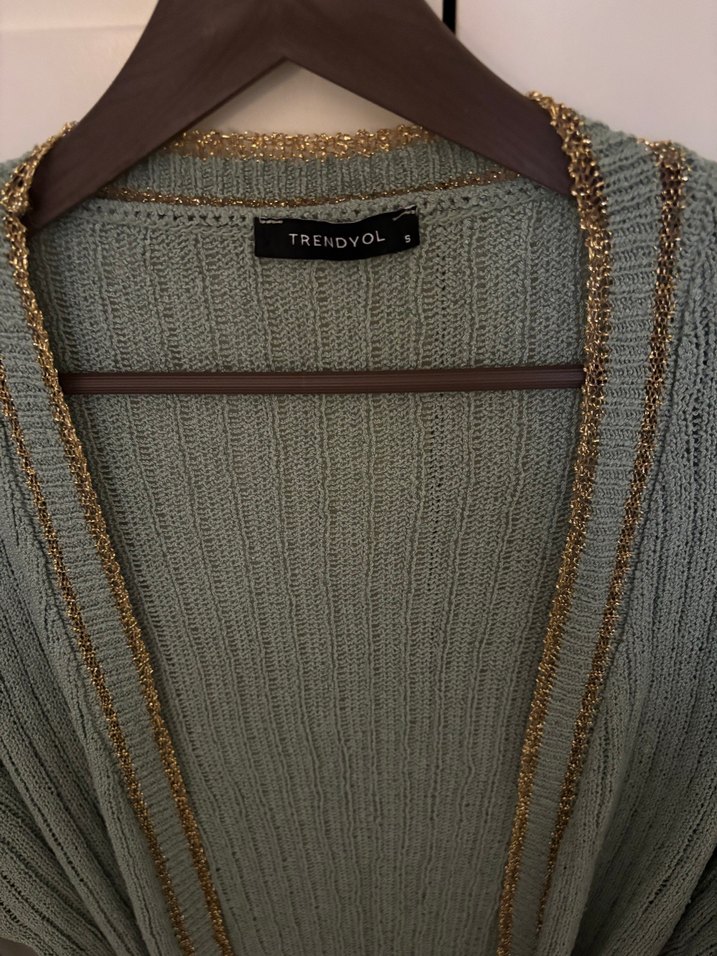 Au Yeşili Bohem Uzun Triko Hırka - Görsel 4