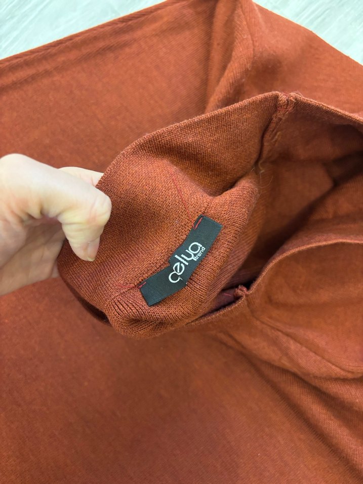 Kadın Triko Kiremit Midi A Kesim Etek - Görsel 5