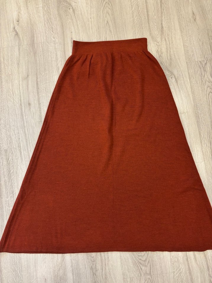 Kadın Triko Kiremit Midi A Kesim Etek - Görsel 2