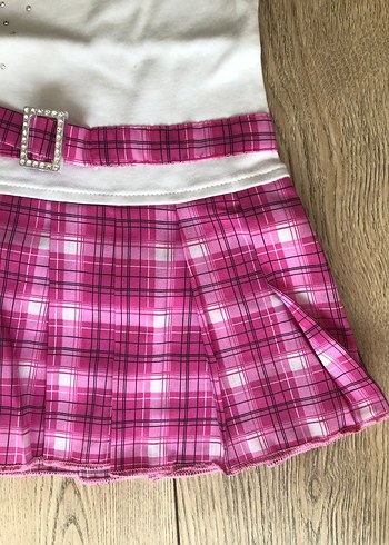 18-24 Ay Beden Kemerli Kısa Kollu Pembe Street Elbise