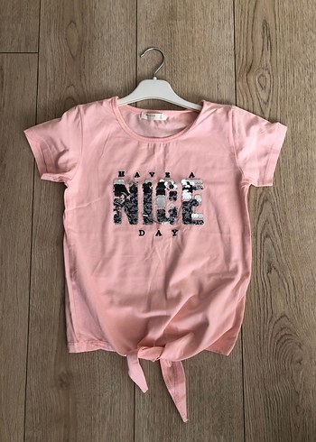 Pembe Kız Çocuk Baskılı Kısa Kollu Tişört