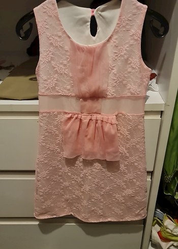 Dantel Detaylı Kız Çocuk Pembe Elbise