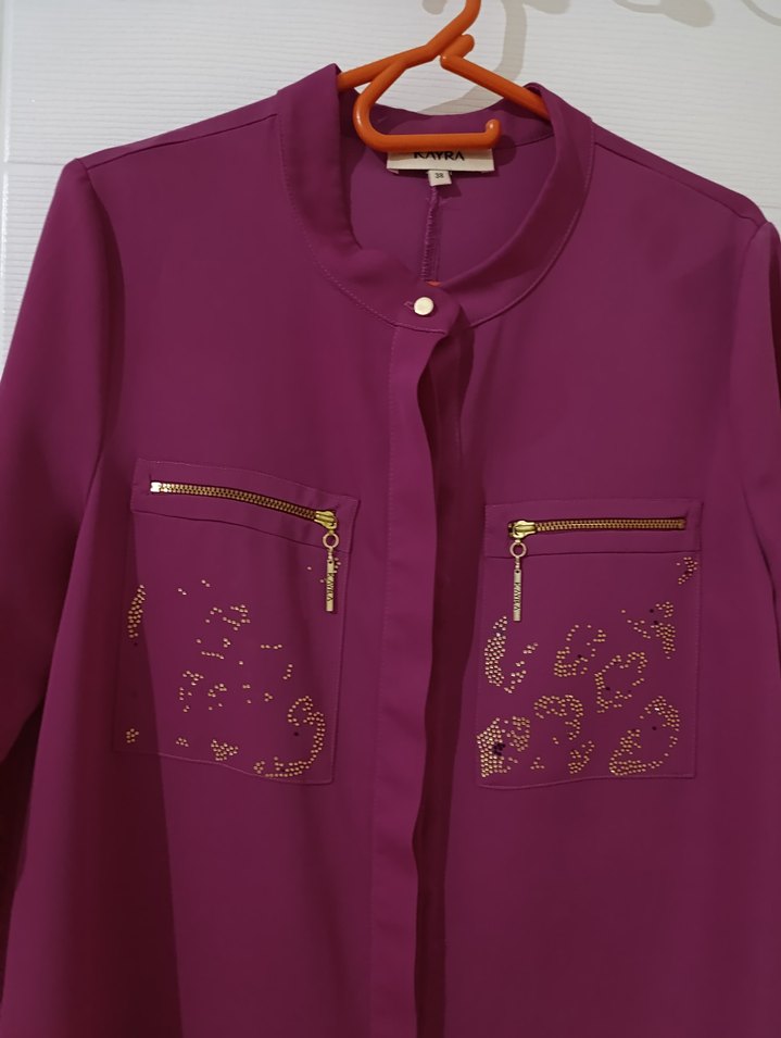 Mor Uzun Kollu Nakışlı Tunik - Görsel 2