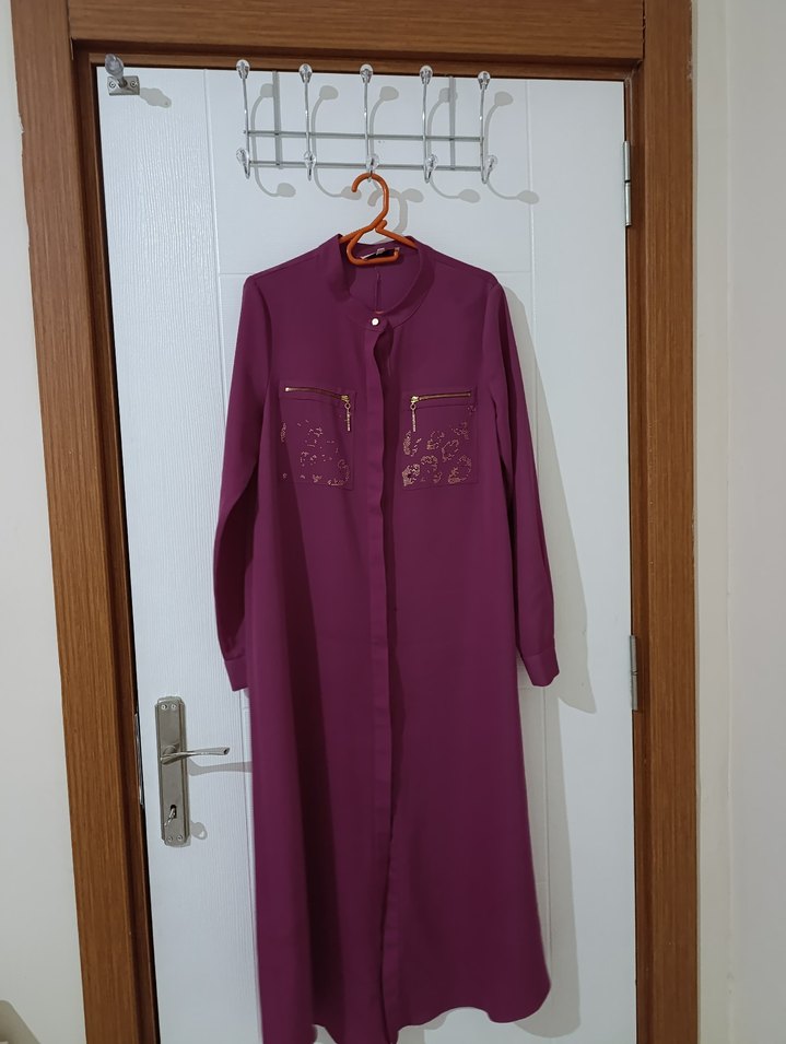 Mor Uzun Kollu Nakışlı Tunik - Görsel 3