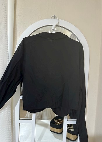 H&M Koyu Siyah Drapeli V-Yaka Keten Gömlek