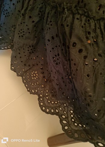 Nakışlı Fırfırlı Siyah Midi elbise - Görsel 5