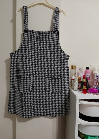 Kadın Siyah Beyaz Kazayağı Desenli Mini Salopet - Görsel 3