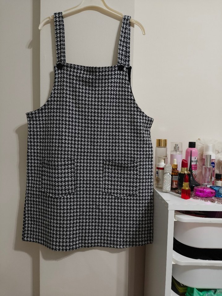 Kadın Siyah Beyaz Kazayağı Desenli Mini Salopet - Görsel 3