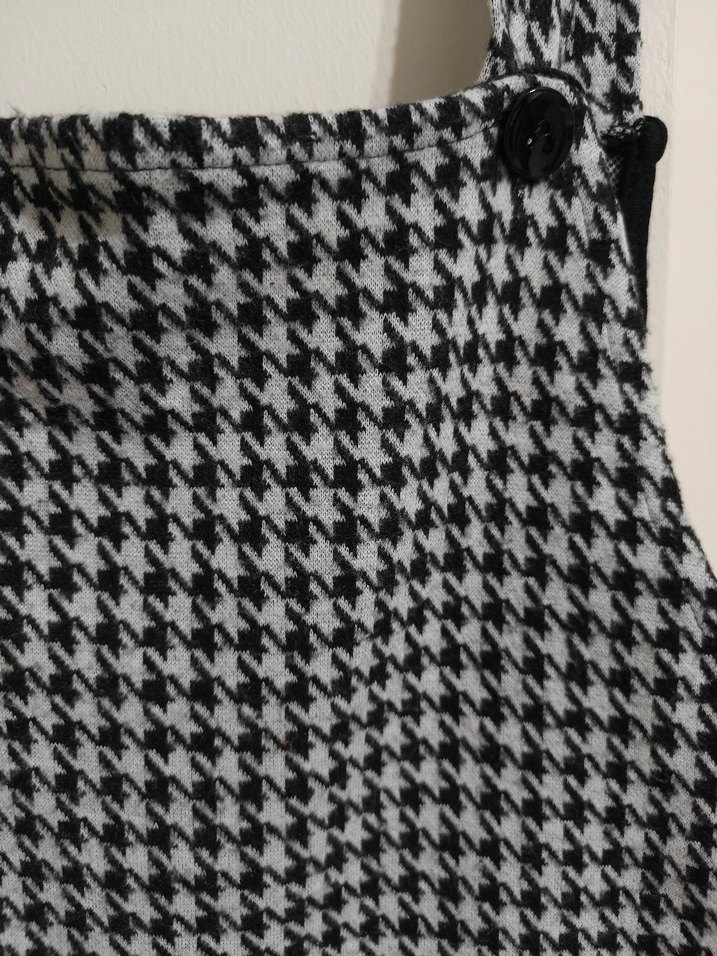 Kadın Siyah Beyaz Kazayağı Desenli Mini Salopet - Görsel 2