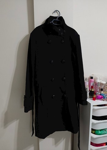 Kadın Siyah Kemerli Uzun Kaban - Görsel 5