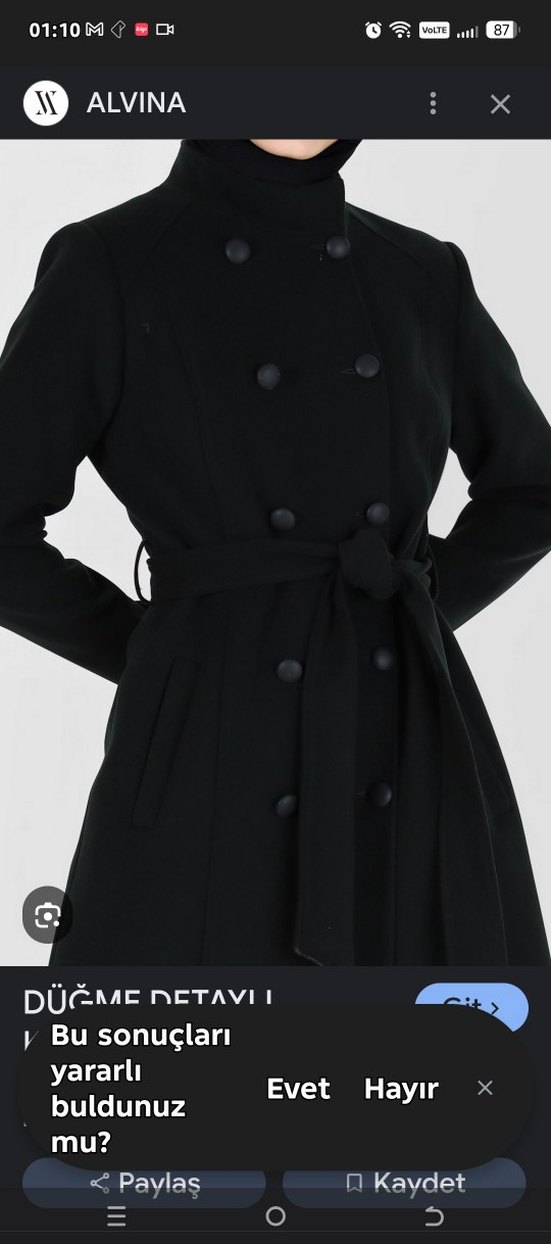 Kadın Siyah Kemerli Uzun Kaban - Görsel 2