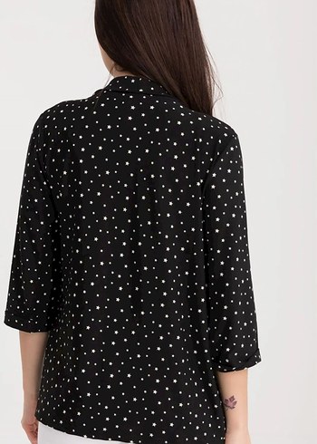 Puantiye Desenli Siyah Kadın Blazer gömlek - Görsel 2