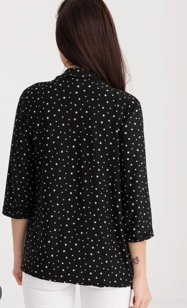 Puantiye Desenli Siyah Kadın Blazer gömlek - Görsel 2