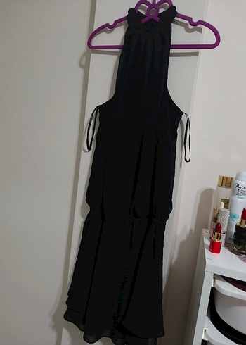 Siyah Mini Yüksek Yakalı Elbise - Görsel 3