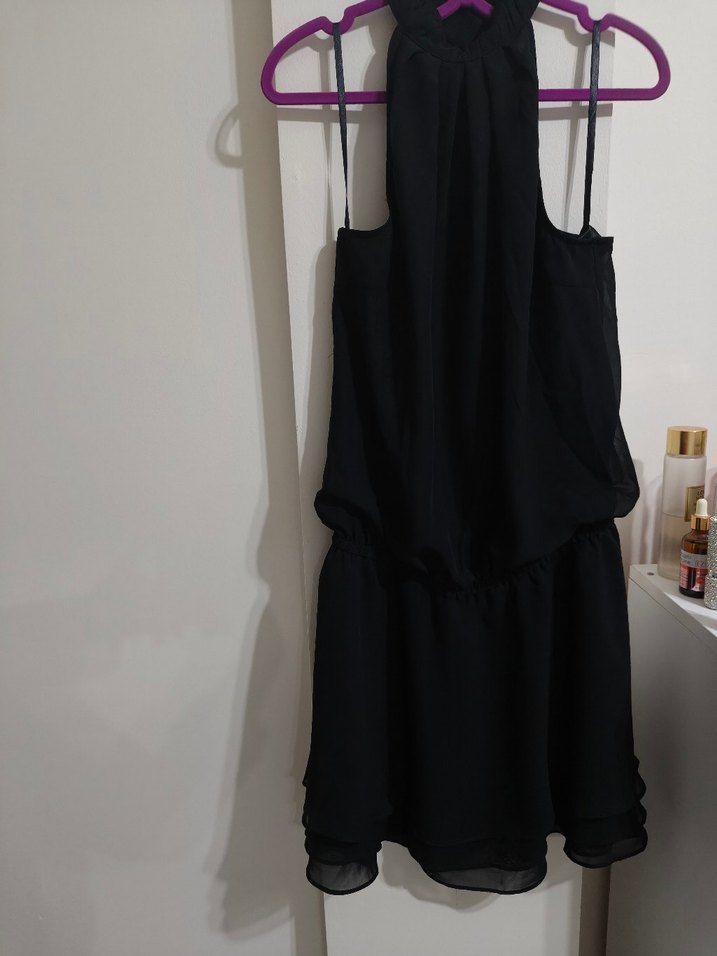 Siyah Mini Yüksek Yakalı Elbise - Görsel 4