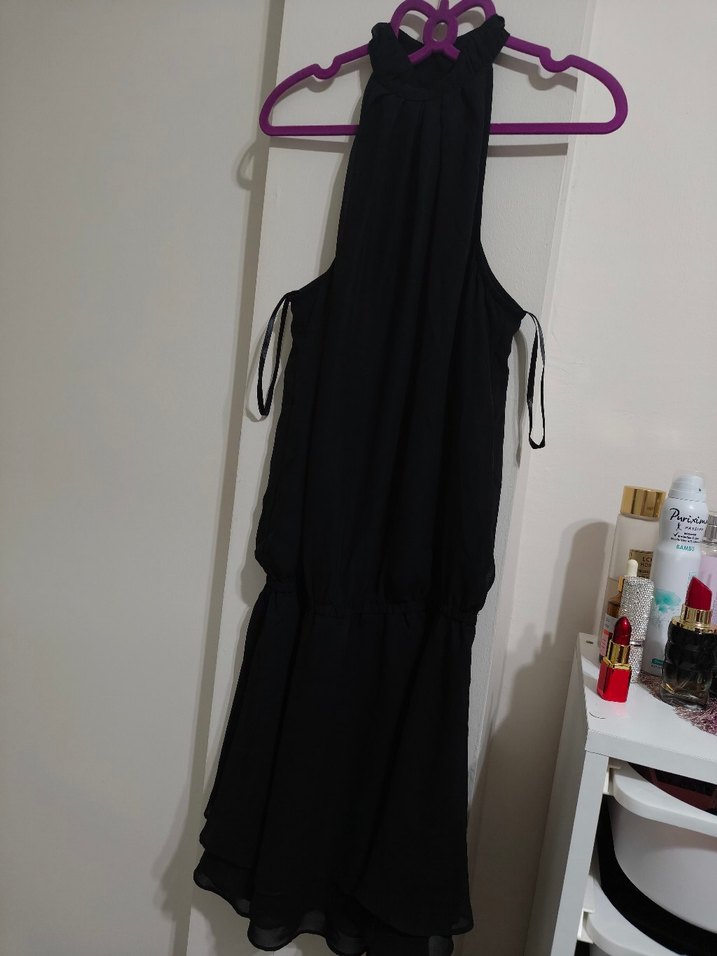 Siyah Mini Yüksek Yakalı Elbise - Görsel 3