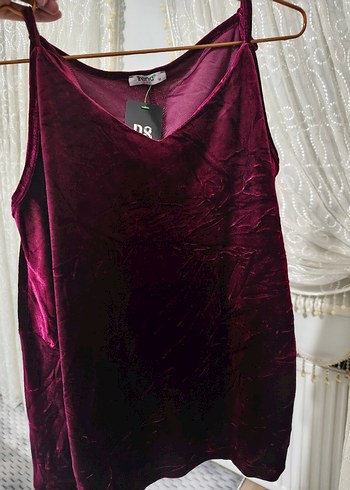 Bordo V Yakalı Saten Salaş Bluz - Görsel 5