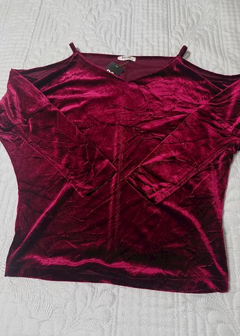 Bordo V Yakalı Saten Salaş Bluz - Görsel 4