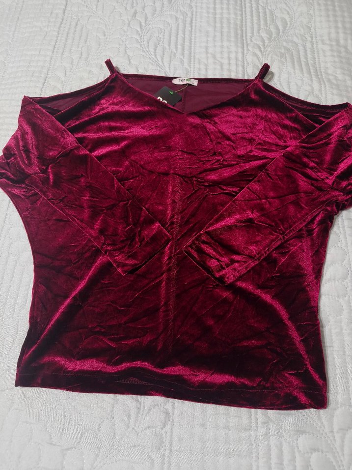 Bordo V Yakalı Saten Salaş Bluz - Görsel 4