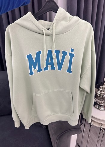 Mavi Baskılı Kapüşonlu Yeşil Sweatshirt