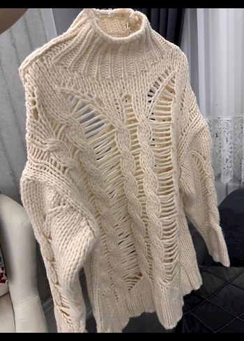 Zara Kadın Bej Örgü Boğazlı Kazak - Görsel 4