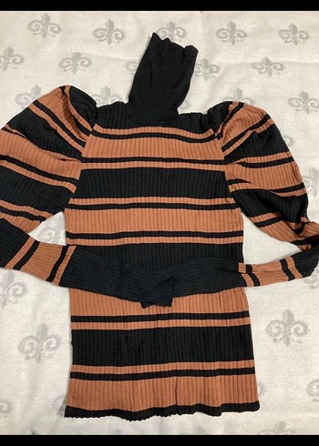 Zara Kahverengi Siyah Çizgili Balıkçı Yaka Kadın Kazak - Görsel 3